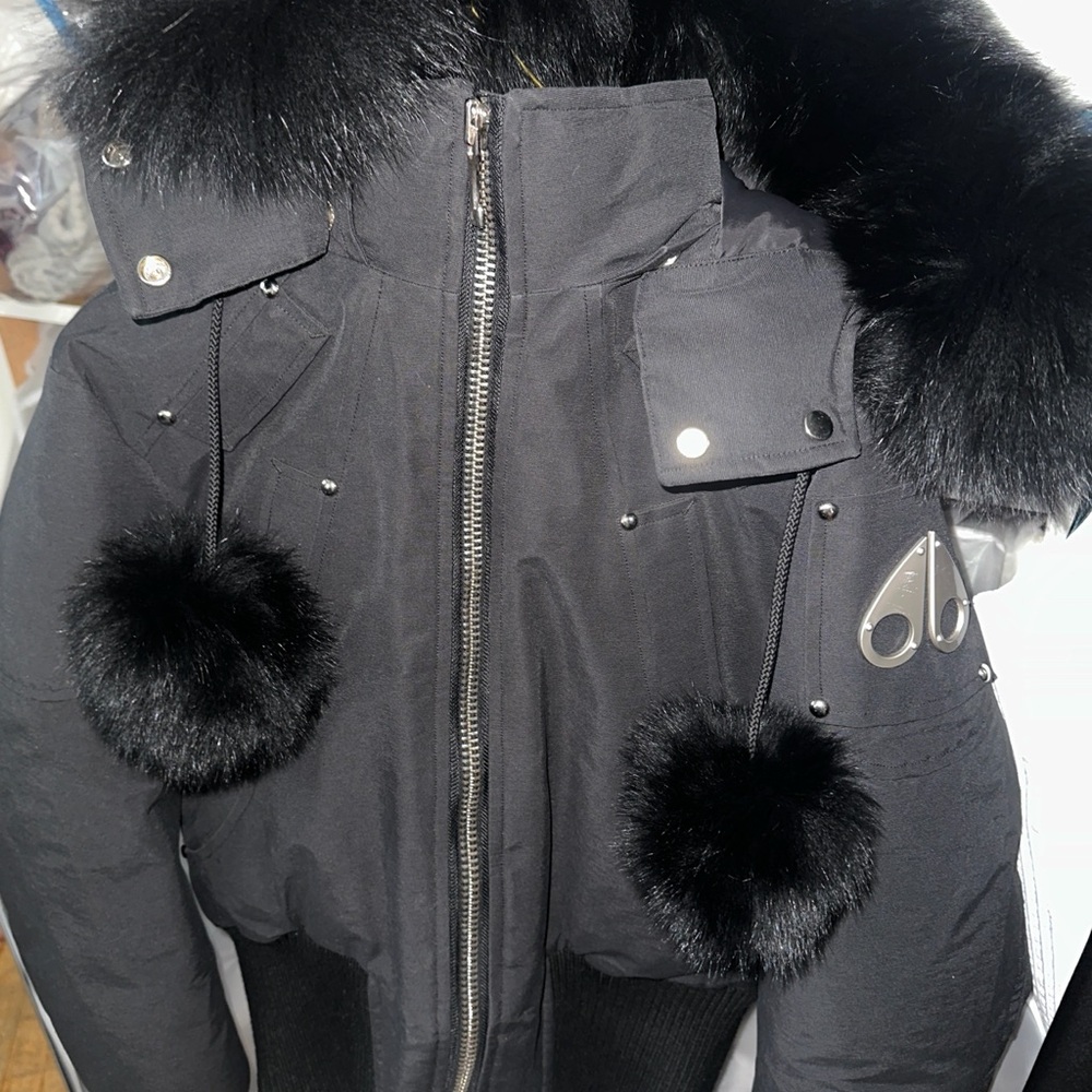 Moose Knuckles Women’s Black Puffer Jacket with Real Fur Trim Size S